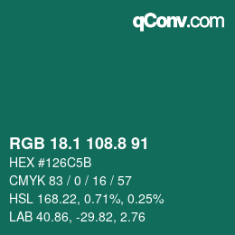カラーコード: RGB 18.1 108.8 91 | qconv.com