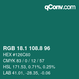 カラーコード: RGB 18.1 108.8 96 | qconv.com