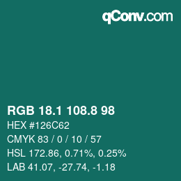 Color code: RGB 18.1 108.8 98 | qconv.com