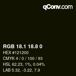 Color code: RGB 18.1 18.8 0 | qconv.com