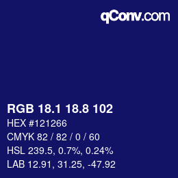 カラーコード: RGB 18.1 18.8 102 | qconv.com
