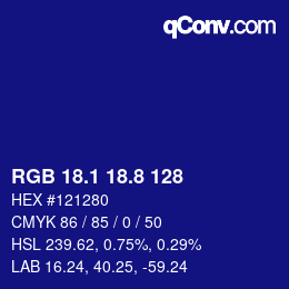 カラーコード: RGB 18.1 18.8 128 | qconv.com