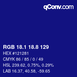 カラーコード: RGB 18.1 18.8 129 | qconv.com