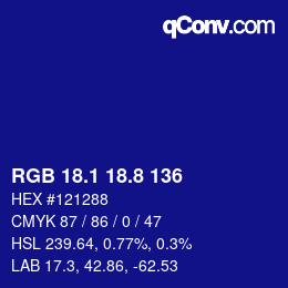 カラーコード: RGB 18.1 18.8 136 | qconv.com