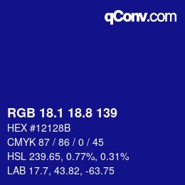 カラーコード: RGB 18.1 18.8 139 | qconv.com
