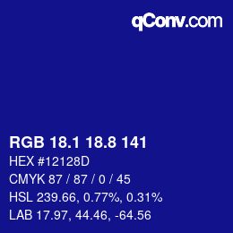カラーコード: RGB 18.1 18.8 141 | qconv.com