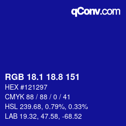 カラーコード: RGB 18.1 18.8 151 | qconv.com