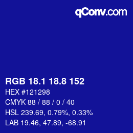 カラーコード: RGB 18.1 18.8 152 | qconv.com