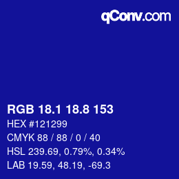 カラーコード: RGB 18.1 18.8 153 | qconv.com