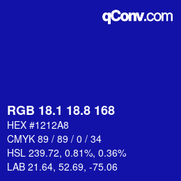カラーコード: RGB 18.1 18.8 168 | qconv.com