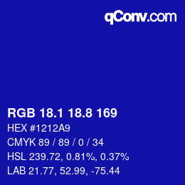 カラーコード: RGB 18.1 18.8 169 | qconv.com