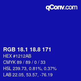 カラーコード: RGB 18.1 18.8 171 | qconv.com