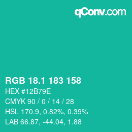 カラーコード: RGB 18.1 183 158 | qconv.com