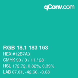 カラーコード: RGB 18.1 183 163 | qconv.com