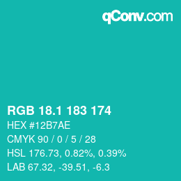 カラーコード: RGB 18.1 183 174 | qconv.com