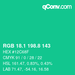 カラーコード: RGB 18.1 198.8 143 | qconv.com