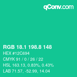 カラーコード: RGB 18.1 198.8 148 | qconv.com