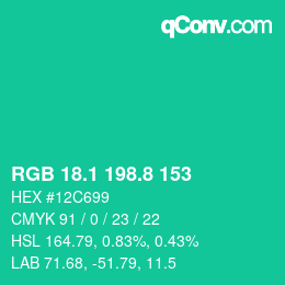 カラーコード: RGB 18.1 198.8 153 | qconv.com