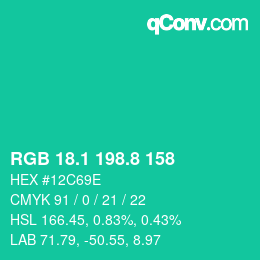 カラーコード: RGB 18.1 198.8 158 | qconv.com