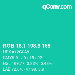 カラーコード: RGB 18.1 198.8 168 | qconv.com