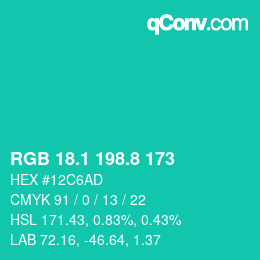 カラーコード: RGB 18.1 198.8 173 | qconv.com
