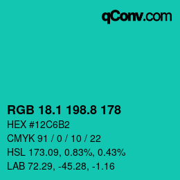 カラーコード: RGB 18.1 198.8 178 | qconv.com