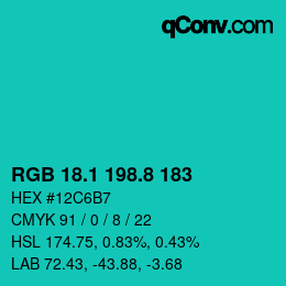 カラーコード: RGB 18.1 198.8 183 | qconv.com