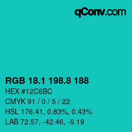 カラーコード: RGB 18.1 198.8 188 | qconv.com