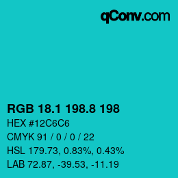 カラーコード: RGB 18.1 198.8 198 | qconv.com