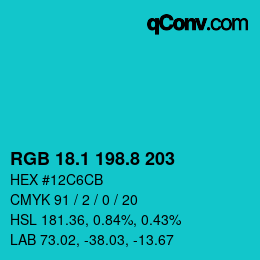 カラーコード: RGB 18.1 198.8 203 | qconv.com