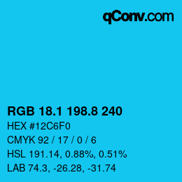 カラーコード: RGB 18.1 198.8 240 | qconv.com
