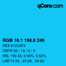 カラーコード: RGB 18.1 198.8 246 | qconv.com
