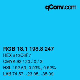カラーコード: RGB 18.1 198.8 247 | qconv.com