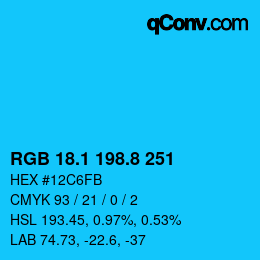 カラーコード: RGB 18.1 198.8 251 | qconv.com
