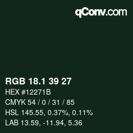 カラーコード: RGB 18.1 39 27 | qconv.com