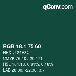 カラーコード: RGB 18.1 75 60 | qconv.com
