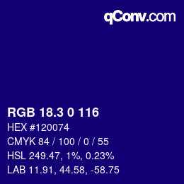 カラーコード: RGB 18.3 0 116 | qconv.com