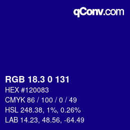 カラーコード: RGB 18.3 0 131 | qconv.com