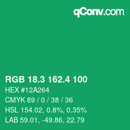カラーコード: RGB 18.3 162.4 100 | qconv.com