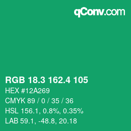 カラーコード: RGB 18.3 162.4 105 | qconv.com