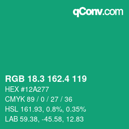 カラーコード: RGB 18.3 162.4 119 | qconv.com