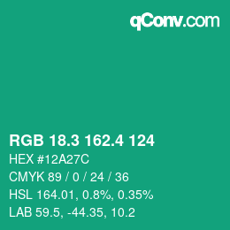 カラーコード: RGB 18.3 162.4 124 | qconv.com