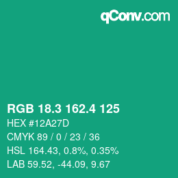 カラーコード: RGB 18.3 162.4 125 | qconv.com