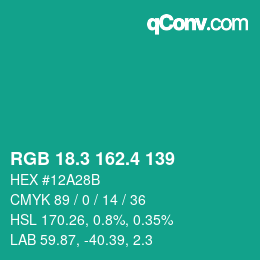 カラーコード: RGB 18.3 162.4 139 | qconv.com