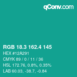 カラーコード: RGB 18.3 162.4 145 | qconv.com