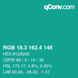 カラーコード: RGB 18.3 162.4 146 | qconv.com
