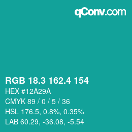 カラーコード: RGB 18.3 162.4 154 | qconv.com
