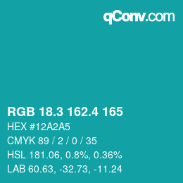 カラーコード: RGB 18.3 162.4 165 | qconv.com