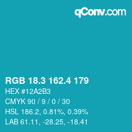 カラーコード: RGB 18.3 162.4 179 | qconv.com
