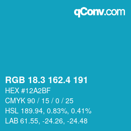 カラーコード: RGB 18.3 162.4 191 | qconv.com